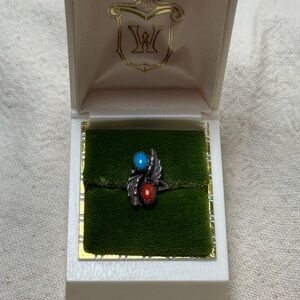 Elegant Silver Ring with Blue and Red Stones
